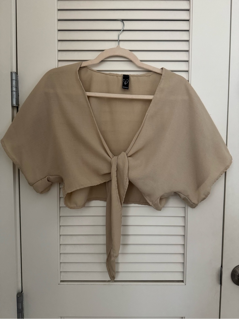 Windsor Neutral Tie-Front Sheer Top in Beige